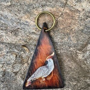 Vintage Leather Cockatiel Keychain Key Ring 1970's Hippie Boho